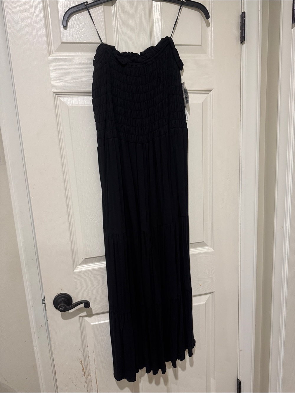 1 State/Black Smocked Maxi/Midi sleeveless dress/tiered flowing dress/US 14/NIB!